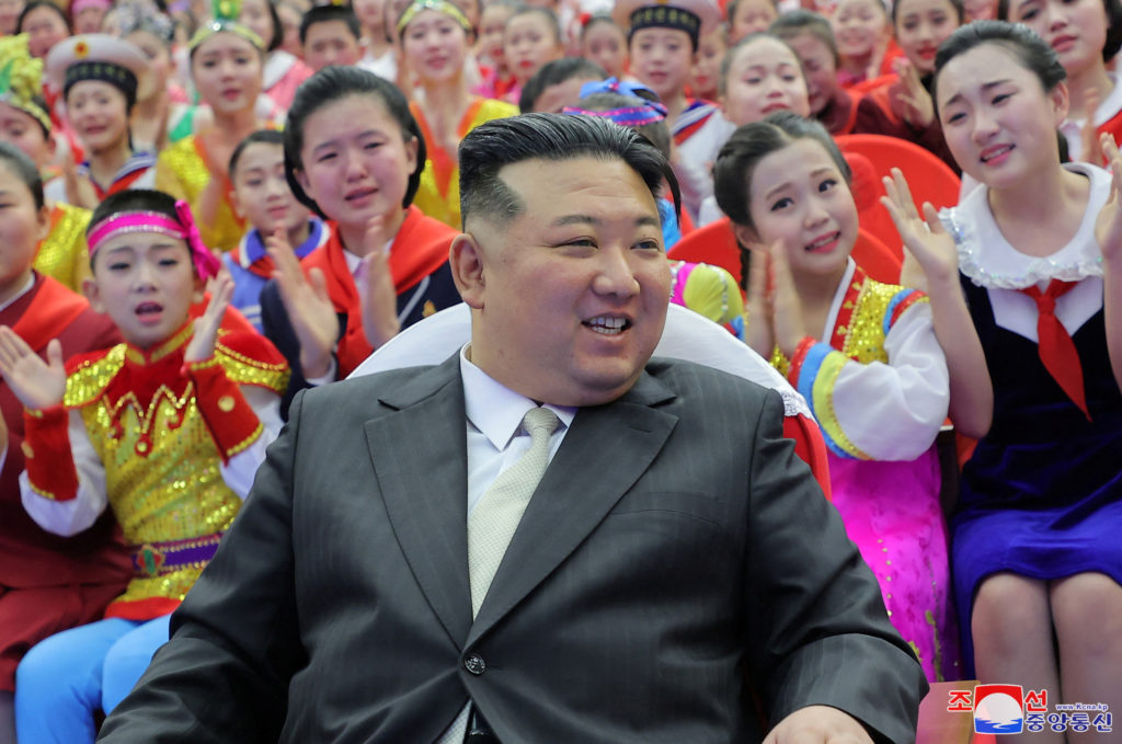 North Korean leader Kim Jong Un attends an event with students to celebrate the new year in Pyongyang
