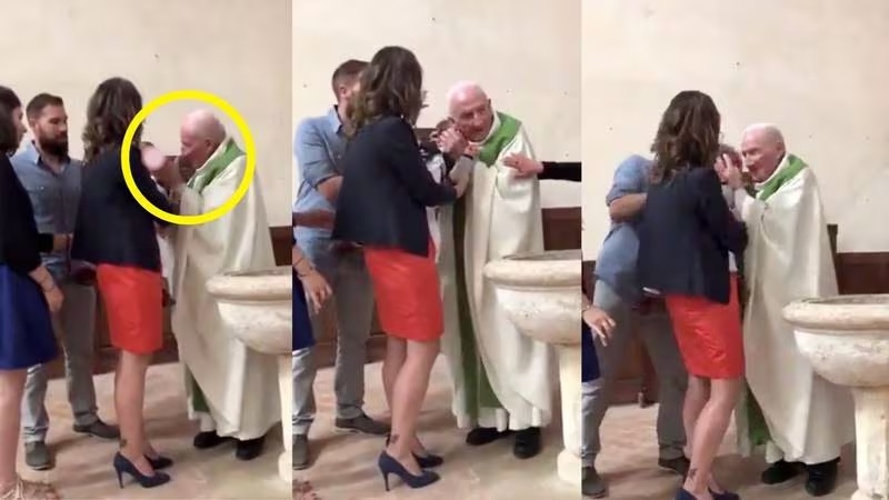 ¡INSÓLITO! Un sacerdote golpeó y gritó a un bebé durante el bautizo (VIDEO)