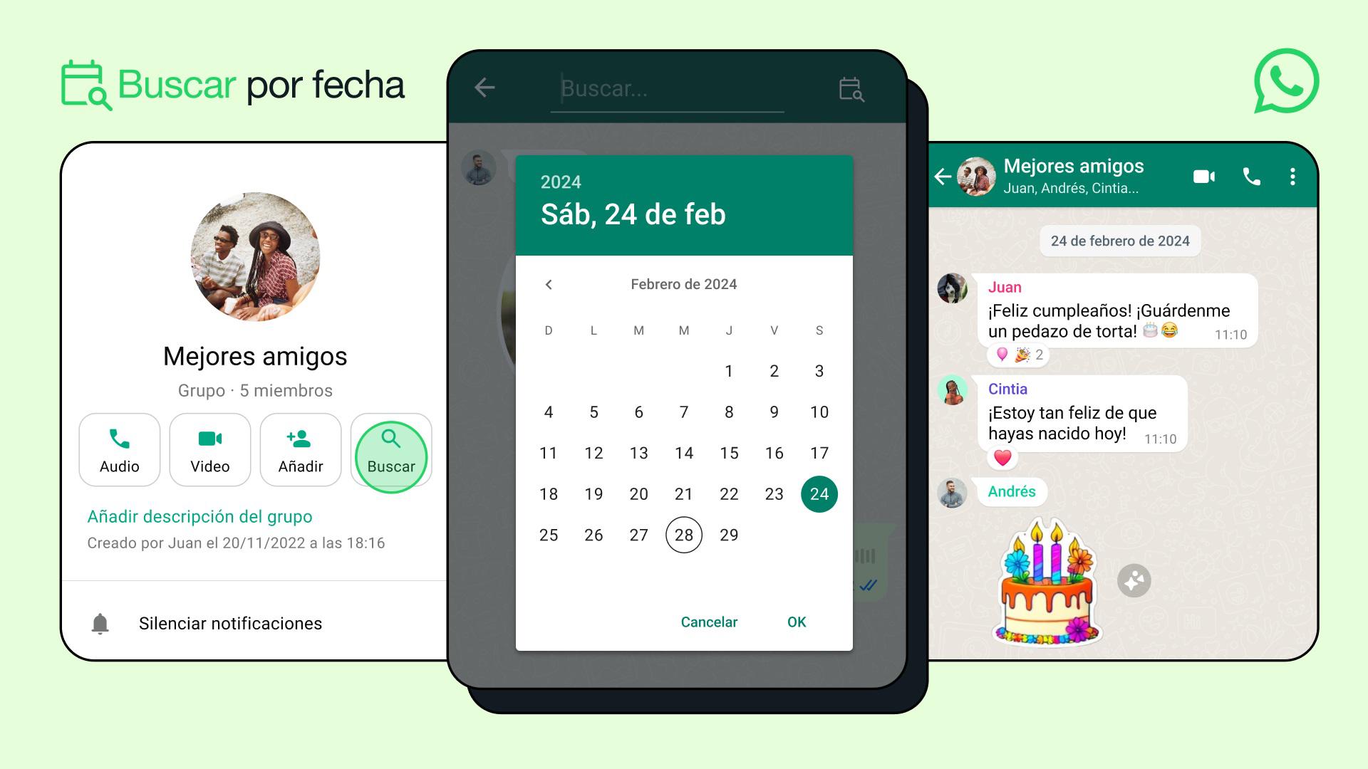 WhatsApp activa una función para buscar mensajes por fecha
