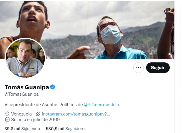 TWITTERAZO: @TomasGuanipa «Nadie nos saca de la ruta electoral»